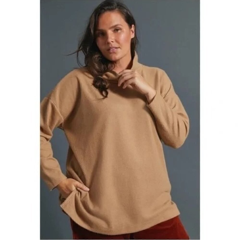 Anthropologie Theresa Light Brown Mock‎ Neck Tunic Top M